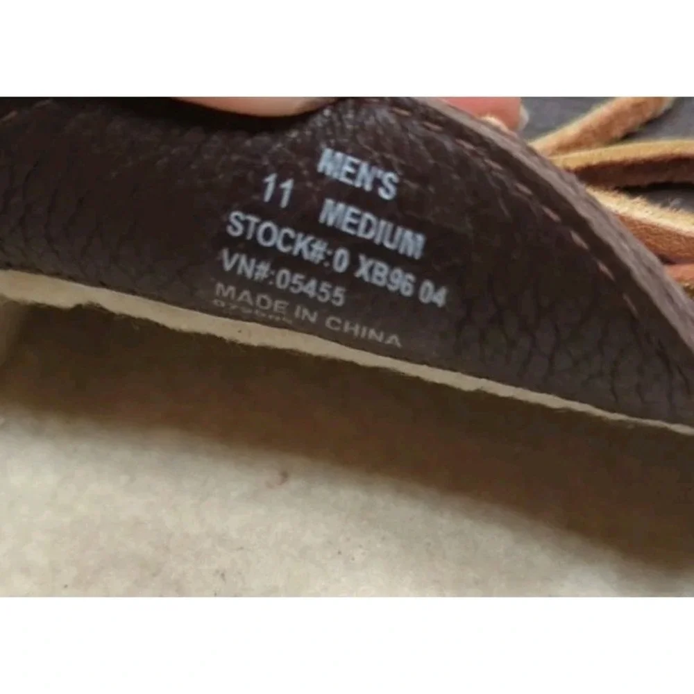 L.L. Bean Mens Moccasin Slippers Brown‎ Leather Moc Toe Bow Shearling Lined 11M